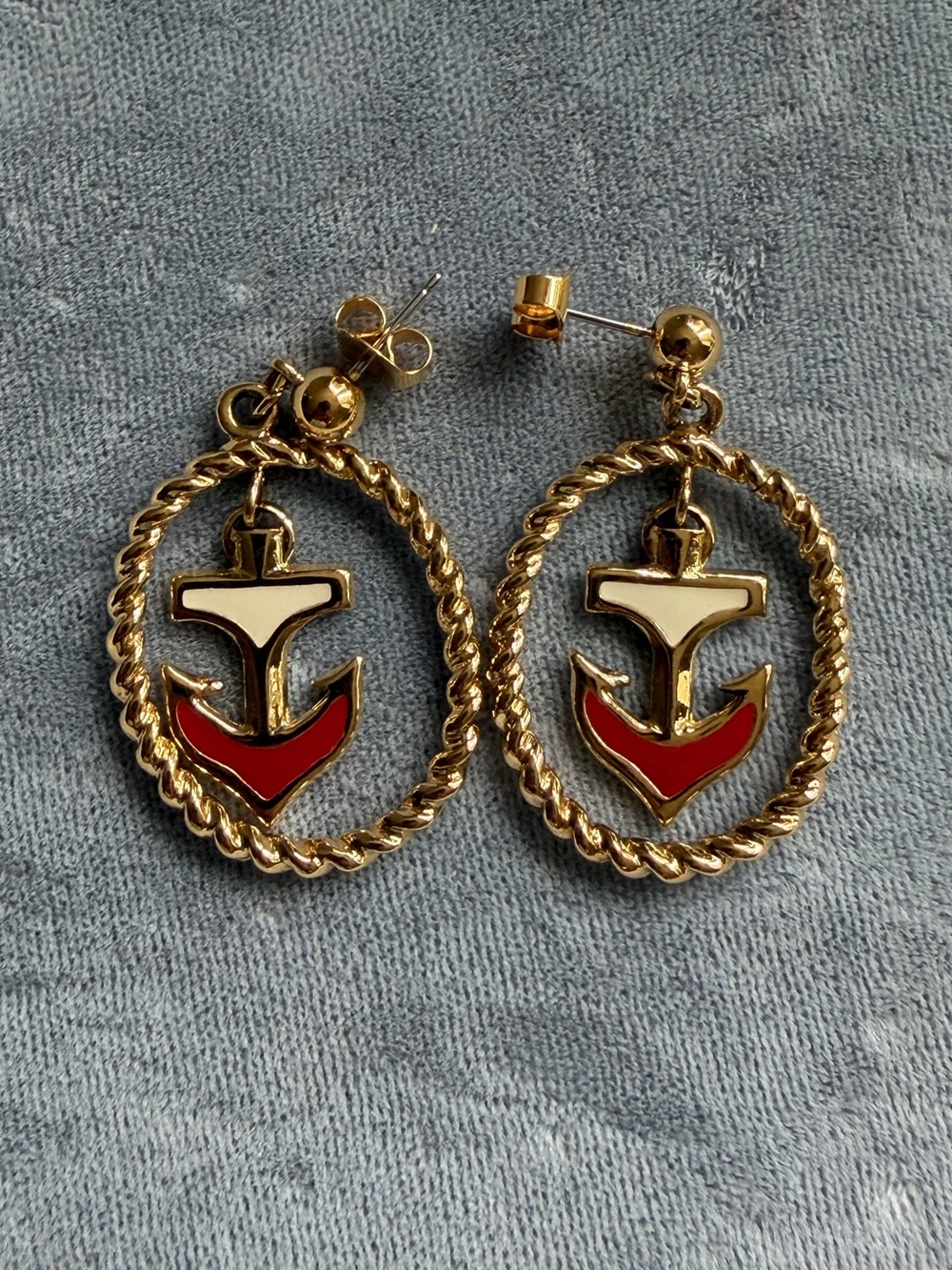 🥀Vintage Avon Gold Tone Nautical Anchor Statement Earrings🥀